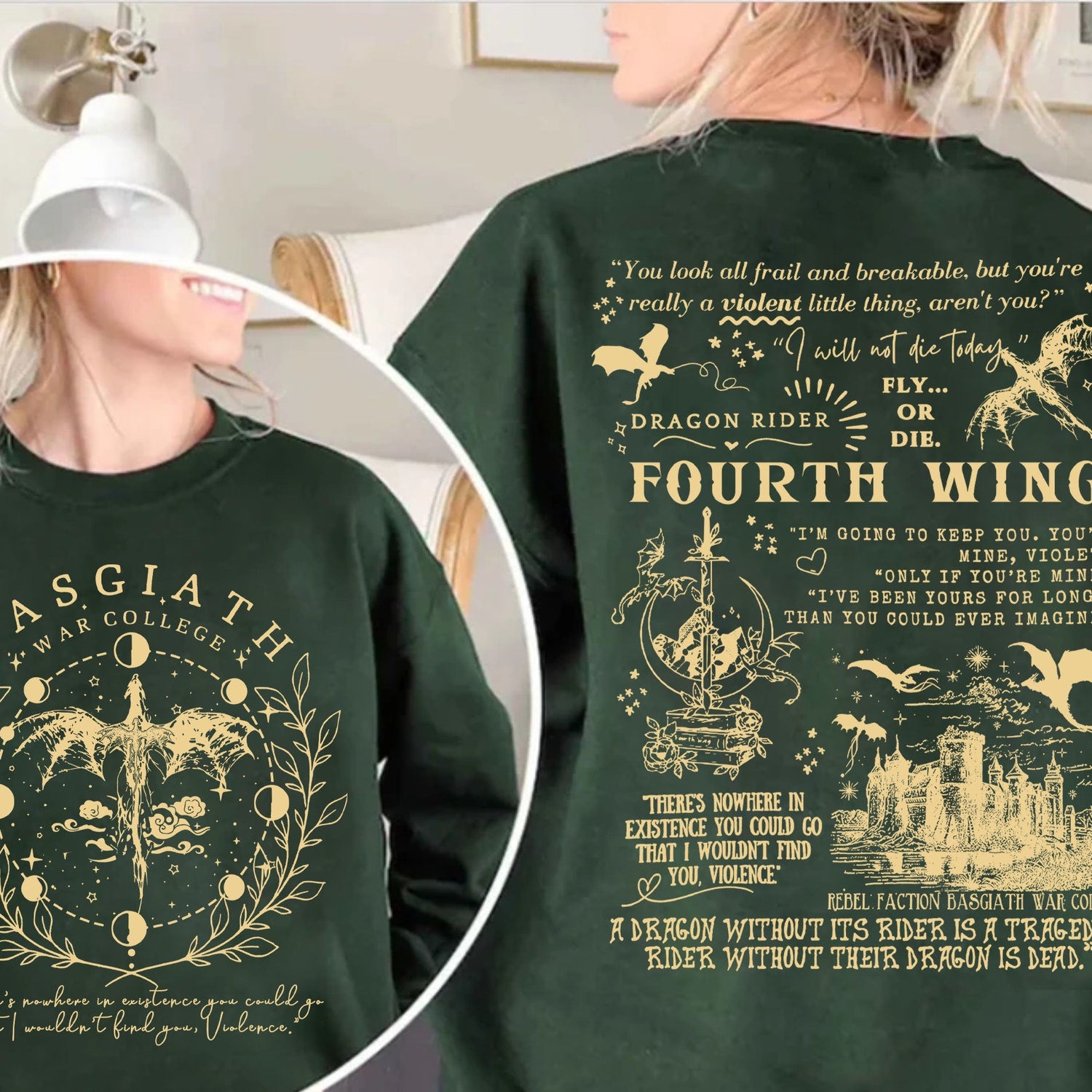 Fourth Wing -  Basgiath War College 2-Sided Sweatshirt, Fourth Wing Comfort colors Shirts, The Empyrean Series, Violet Sorrengail Fantasy Book, Fourth Wing