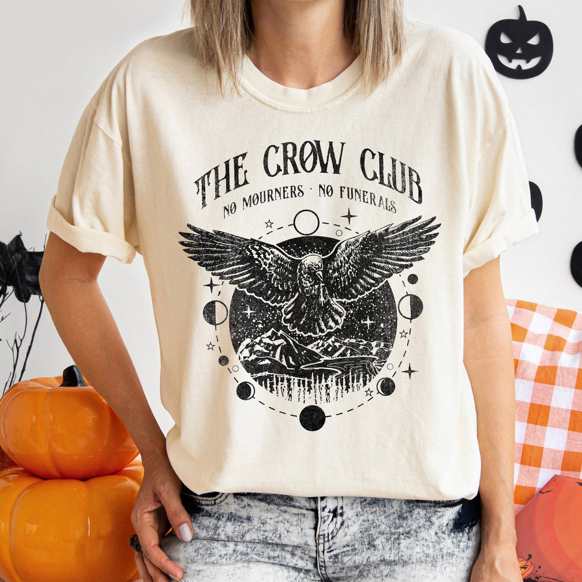 (SOC) -  Six of crows Comfort Colors tee, No mourners merch, Ketterdam crow club, Kaz Brekker tshirt, Inej t-shirt, Nina Jesper Matthias, No funerals