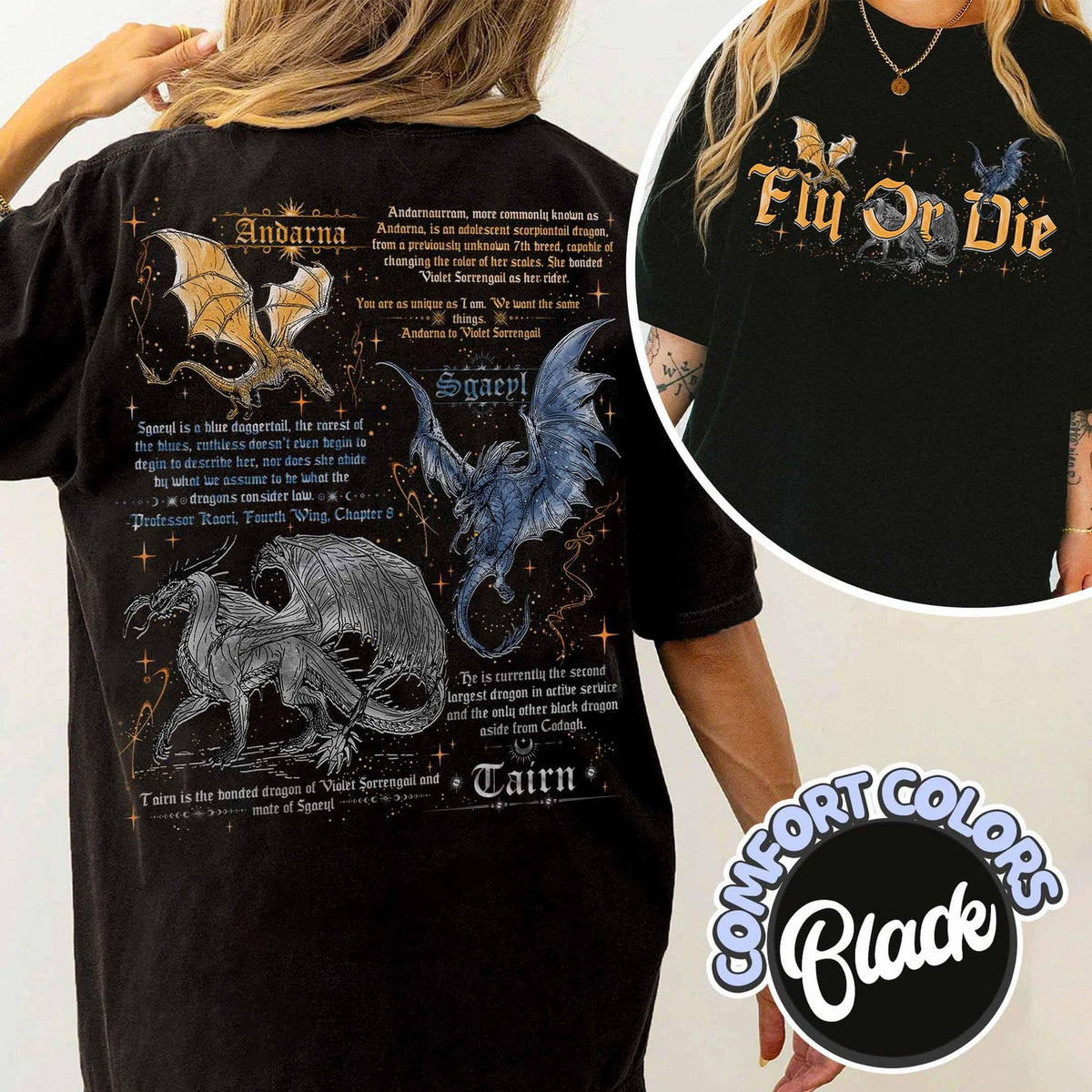 Fourth Wing -  Fly or Die Comfort Colors Shirt, Tairn Andarna Sgaeyl, Basgiath War College Shirt, Bookish Gift for Readers, Fourth Wing, Dragon Rider Shirt