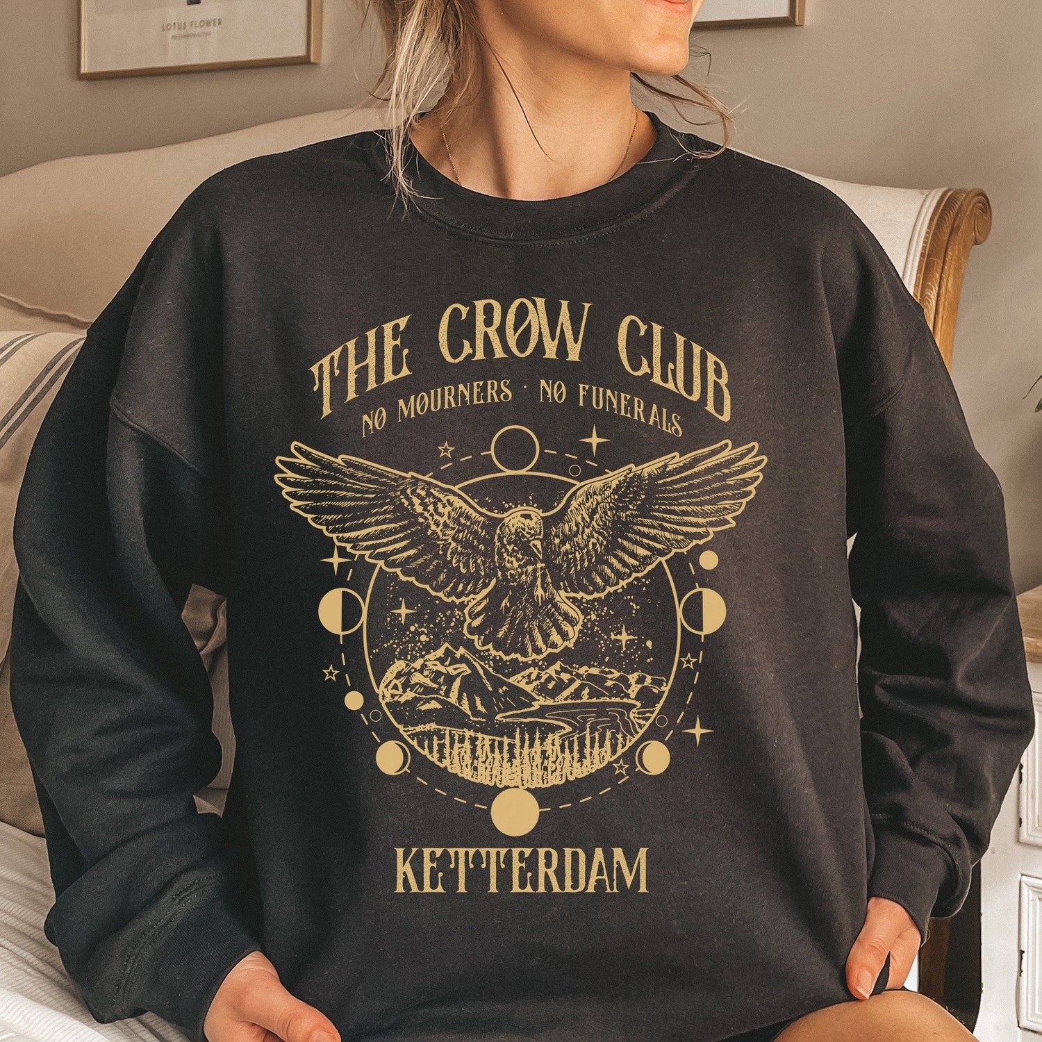 (SOC) -  Six of crows shirt, No mourners merch, Ketterdam crow club, Kaz Brekker sweater, Inej sweatshirt, Nina Jesper Matthias, No funerals quote