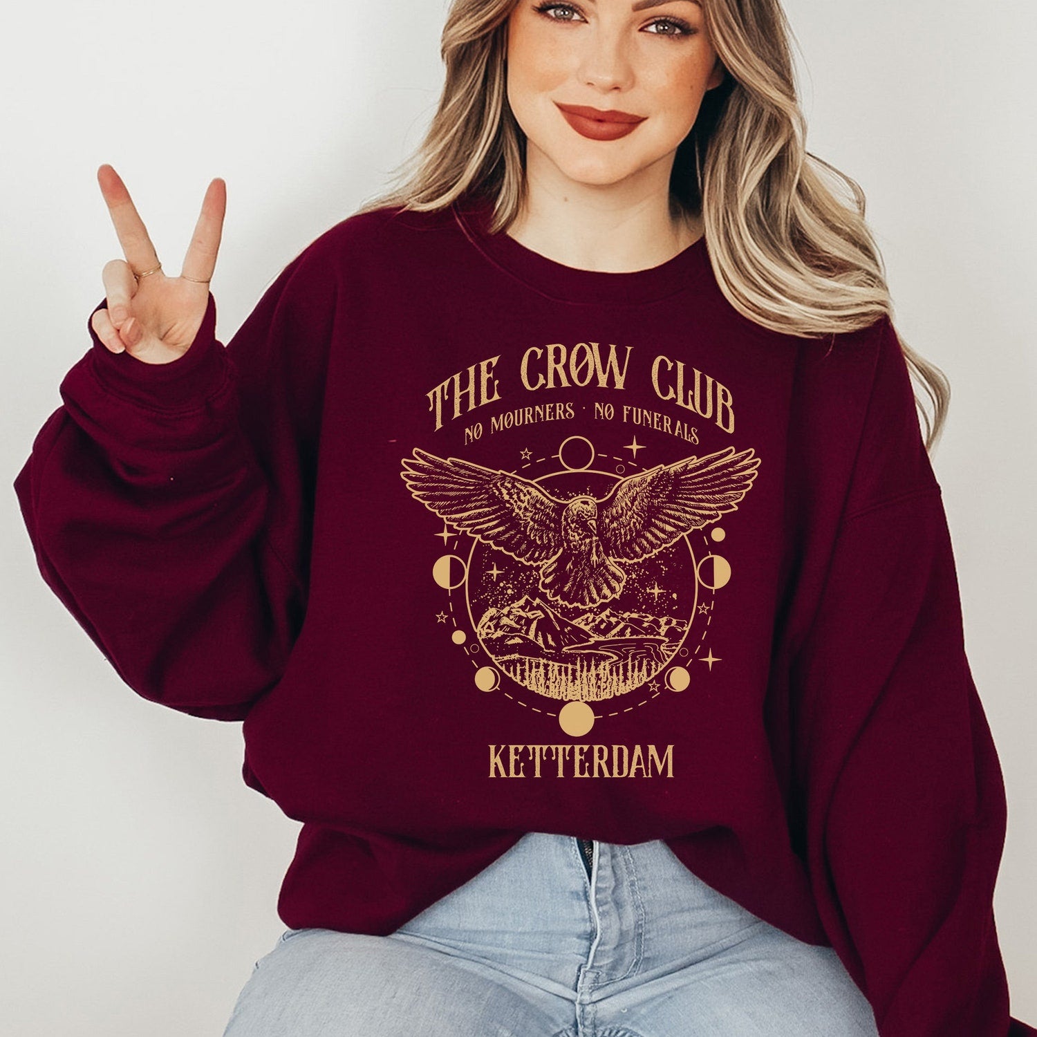 (SOC) -  Six of crows shirt, No mourners merch, Ketterdam crow club, Kaz Brekker sweater, Inej sweatshirt, Nina Jesper Matthias, No funerals quote