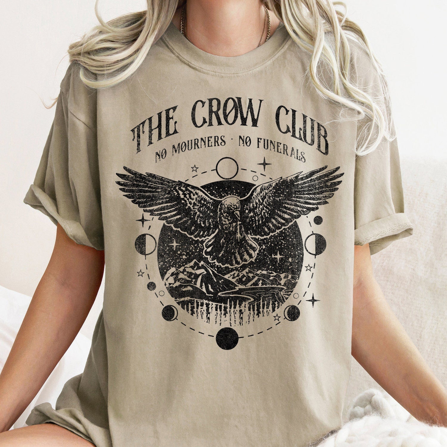 (SOC) -  Six of crows Comfort Colors tee, No mourners merch, Ketterdam crow club, Kaz Brekker tshirt, Inej t-shirt, Nina Jesper Matthias, No funerals