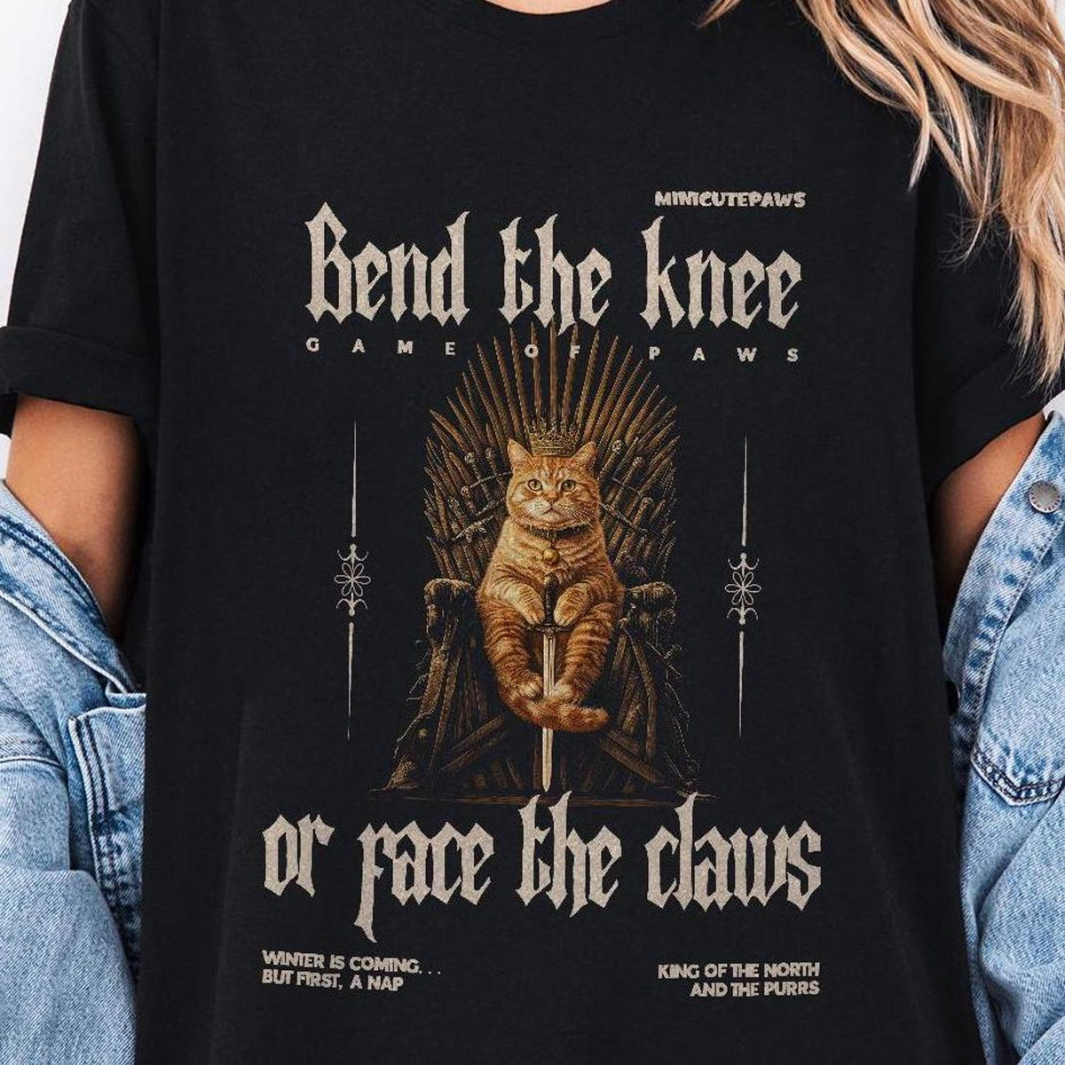 (SOC) -  Game of Thrones Cat Shirt, Funny Cat T-shirt, Iron Throne, King of the North, Bend the Knee, Winter is Coming, Cat Lovers Tee, Jon Snow