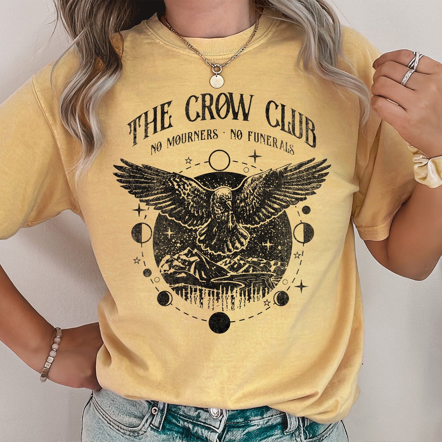 (SOC) -  Six of crows Comfort Colors tee, No mourners merch, Ketterdam crow club, Kaz Brekker tshirt, Inej t-shirt, Nina Jesper Matthias, No funerals