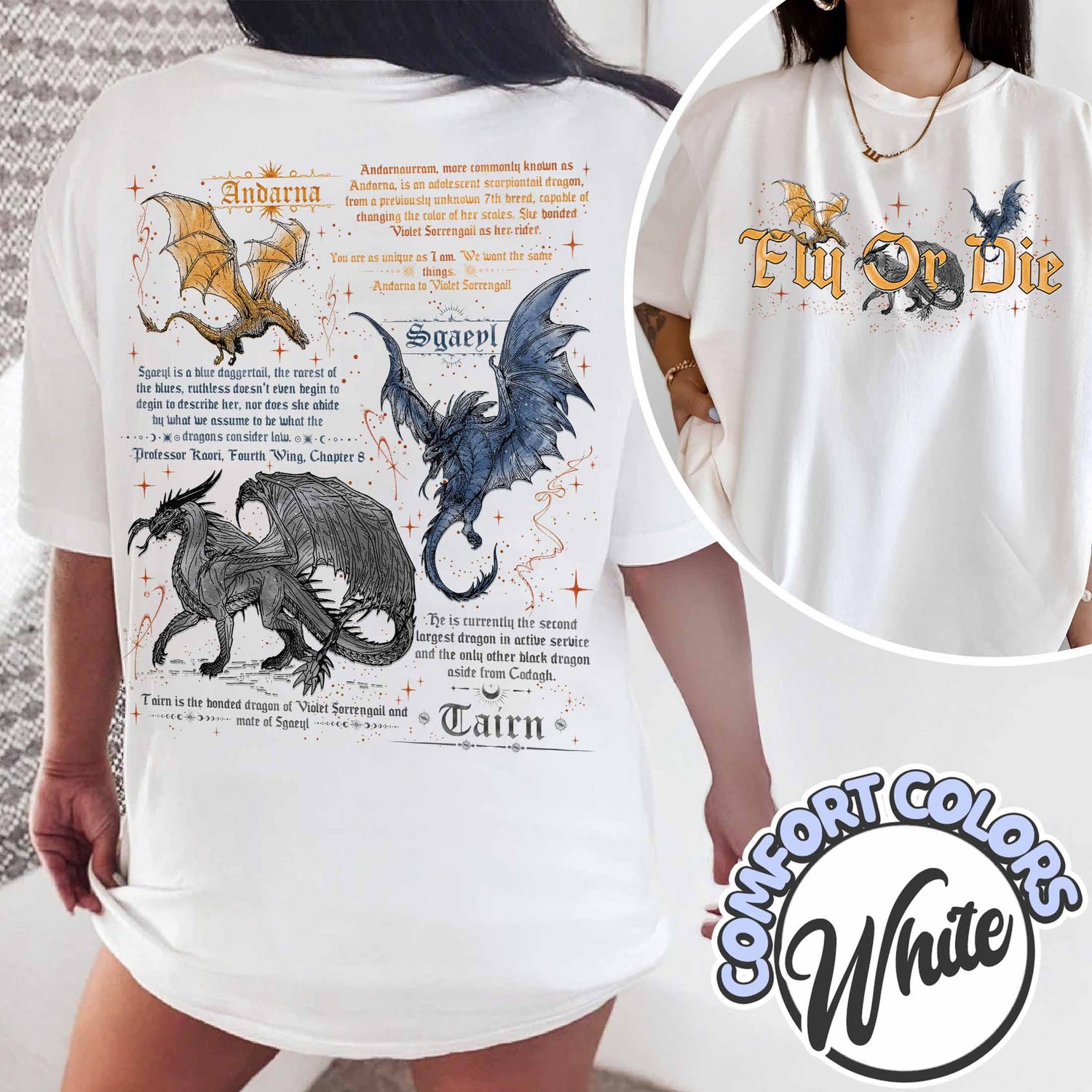 Fourth Wing -  Fly or Die Comfort Colors Shirt, Tairn Andarna Sgaeyl, Basgiath War College Shirt, Bookish Gift for Readers, Fourth Wing, Dragon Rider Shirt