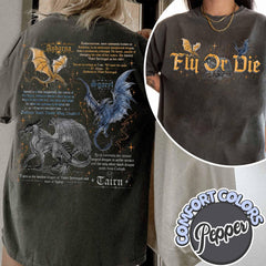 Fourth Wing -  Fly or Die Comfort Colors Shirt, Tairn Andarna Sgaeyl, Basgiath War College Shirt, Bookish Gift for Readers, Fourth Wing, Dragon Rider Shirt