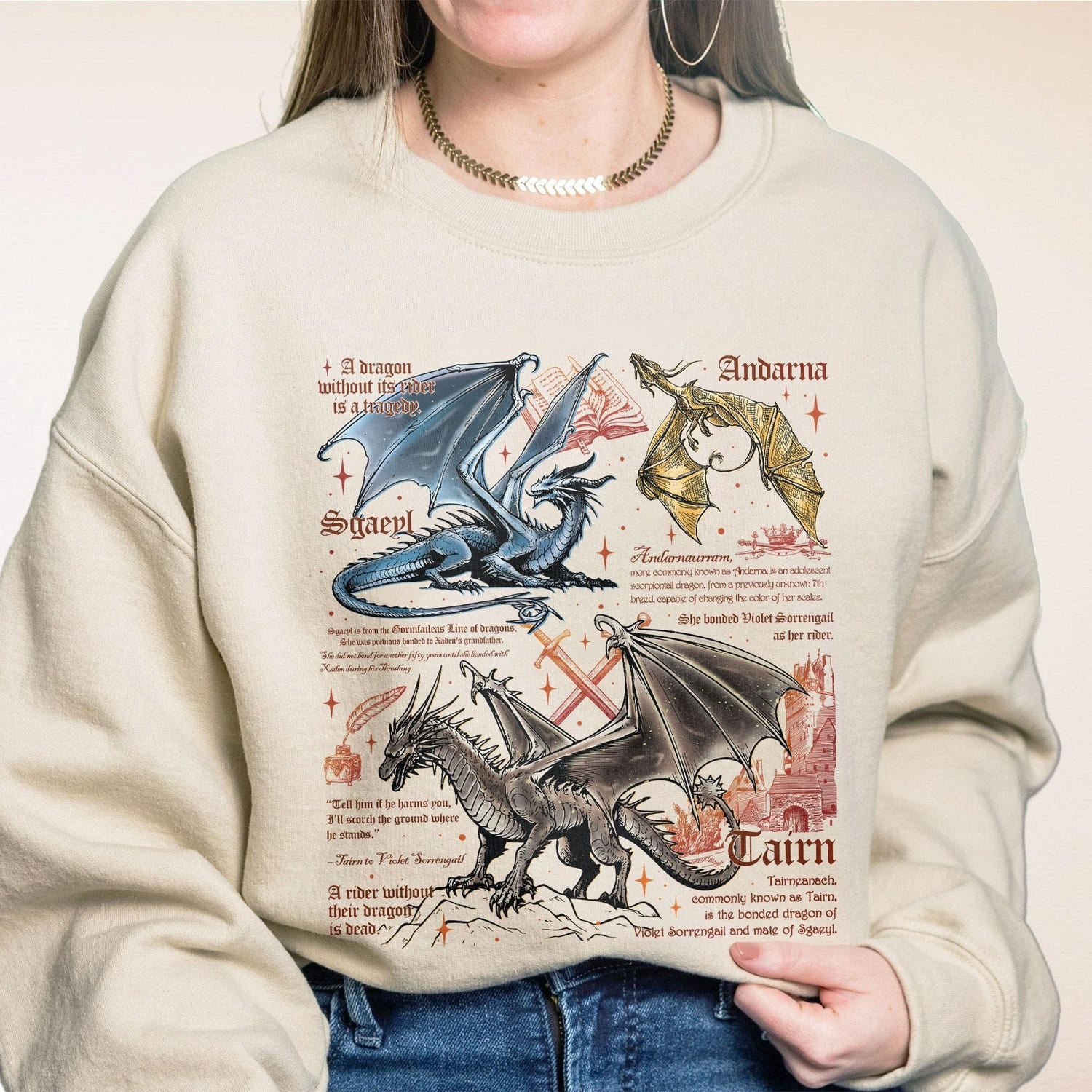 Fourth Wing -  Fourth Wing Dragon Sweatshirt, Tairn Andarna Sgaeyl Dragon T Shirt, Dragon Rider Tee, Basgiath War College Crewneck, Bookish Gift for Reader