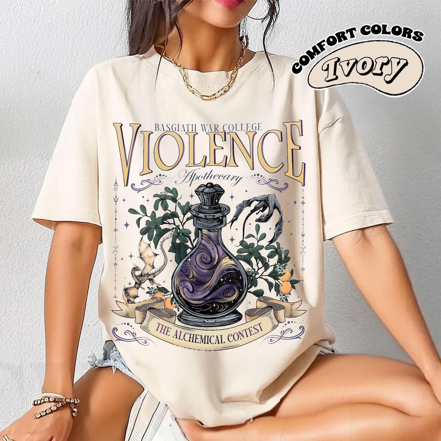 Fourth Wing -  Violence Apothecary Comfort Color T-Shirt, Basgiath War College, Fourth Wing, Violet Sorrengail Dragon Rider Xaden Riorson Fantasy Lover