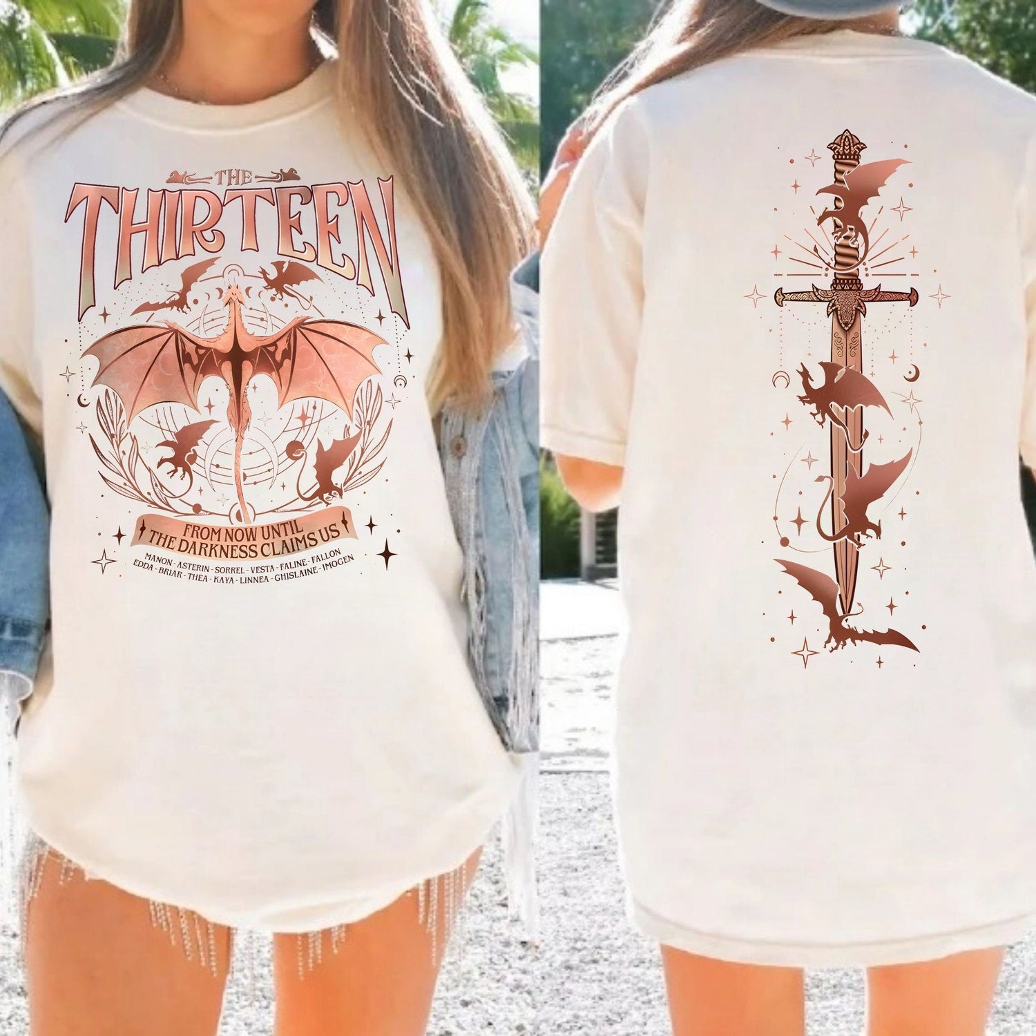 (TOG) -  The Thirteen Throne Of Glass Double-Sided Shirt, From Now Until The Darkness Claims Us, We Are The Thirteen T-shirt, Sjm TOG Manon, LT250