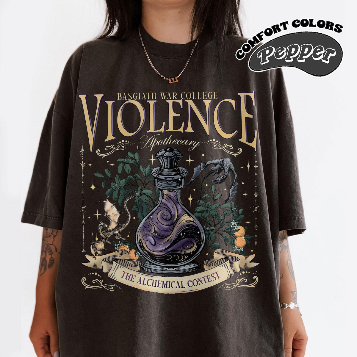 Fourth Wing -  Violence Apothecary Comfort Color T-Shirt, Basgiath War College, Fourth Wing, Violet Sorrengail Dragon Rider Xaden Riorson Fantasy Lover