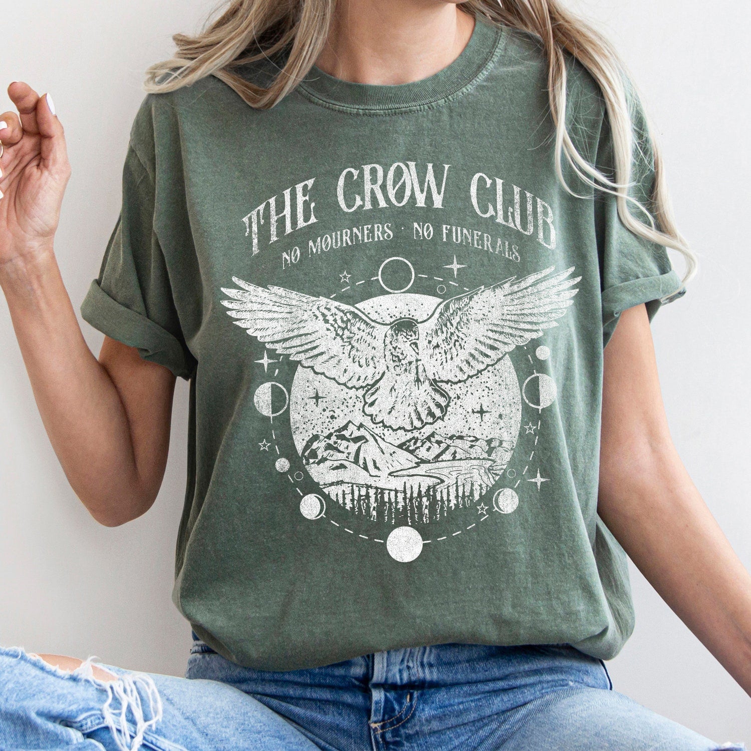 (SOC) -  Six of crows Comfort Colors tee, No mourners merch, Ketterdam crow club, Kaz Brekker tshirt, Inej t-shirt, Nina Jesper Matthias, No funerals