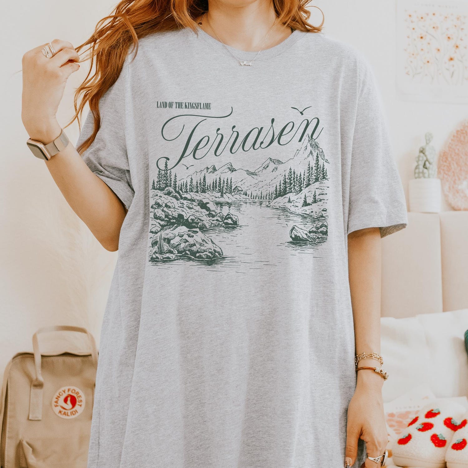 (TOG) -  Licensed Terrasen Postcard T-Shirt | Throne of Glass ToG Sarah J. Maas SJM Aelin Fireheart To Whatever End Erilea Bookish Romantasy Shirt