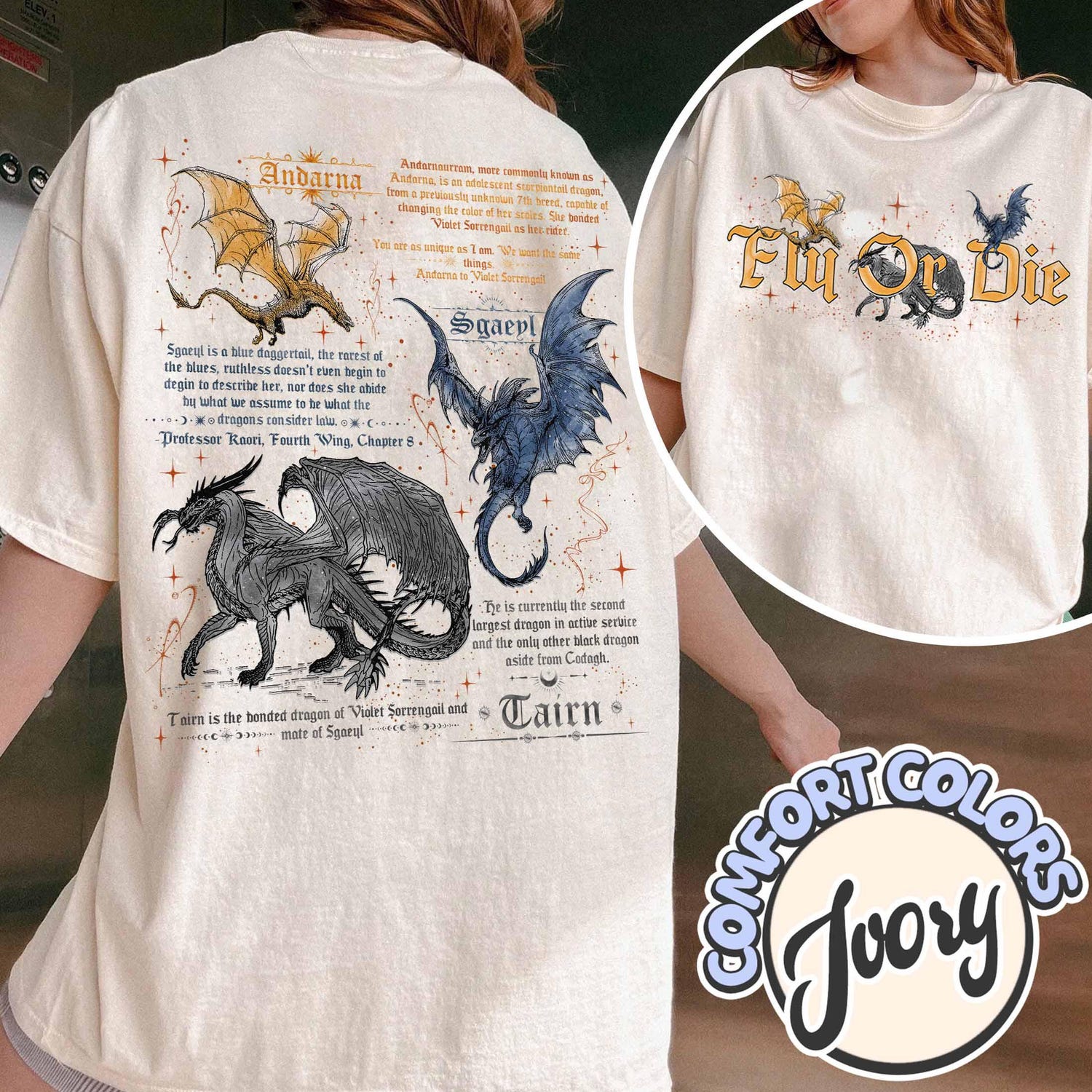 Fourth Wing -  Fly or Die Comfort Colors Shirt, Tairn Andarna Sgaeyl, Basgiath War College Shirt, Bookish Gift for Readers, Fourth Wing, Dragon Rider Shirt