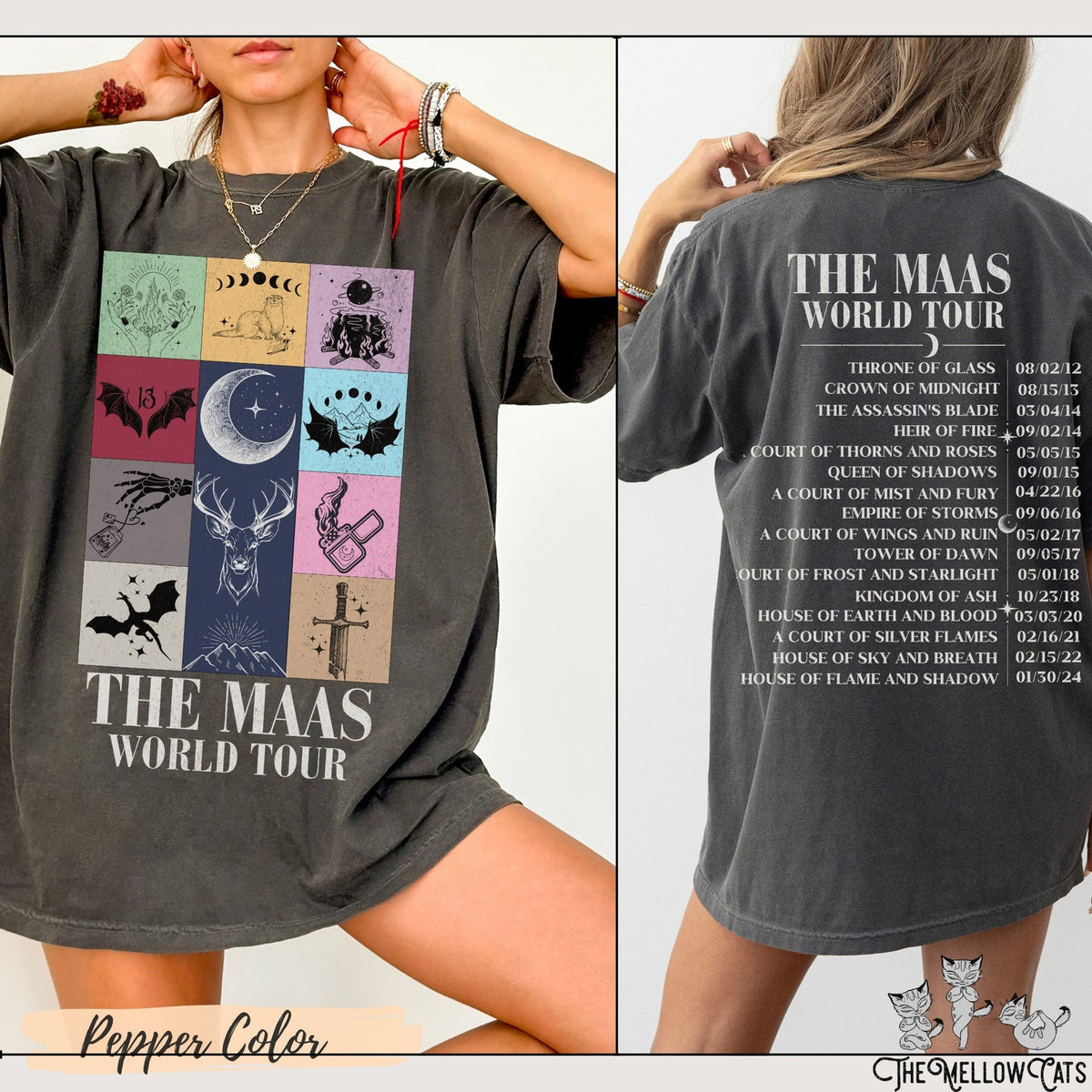 (TOG) -  Sarah J. Maas World Tour Comfort Colors tee, Licensed SJM merch, Throne of Glass TOG shirt, ACOTAR merch Crescent City Fan Apparel Maas Tour