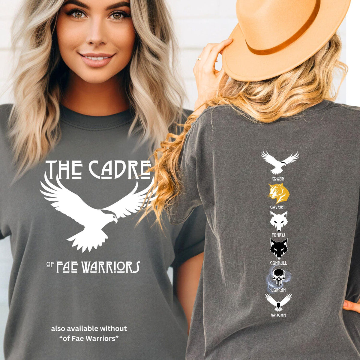 (TOG) -  Cadre of Fae Warriors Throne of Glass 2-sided Comfort Color T-shirt, Rowan Gavriel Fenrys Connall Lorcan & Vaughn from Sarah J Maas epic