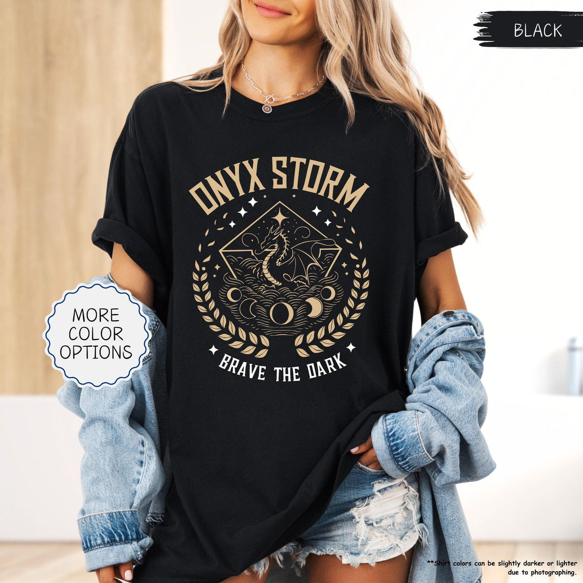 Onyx Storm Brave The Dark Comfort Colors Shirt, Fantasy Book Shirt, Reading Lover Tee, Dragon Lover Gift, Fourth Wing Shirt, Dragon Rider