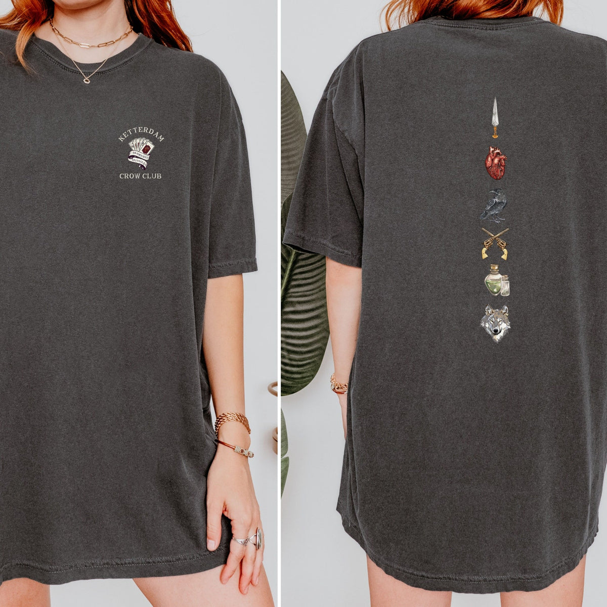 (SOC) -  Six of Crows back print tshirt, No mourners No funerals, Ketterdam Crow Club oversized shirt, Kaz, Inej Ghafa, Nina Zenik, Jesper, Matthias