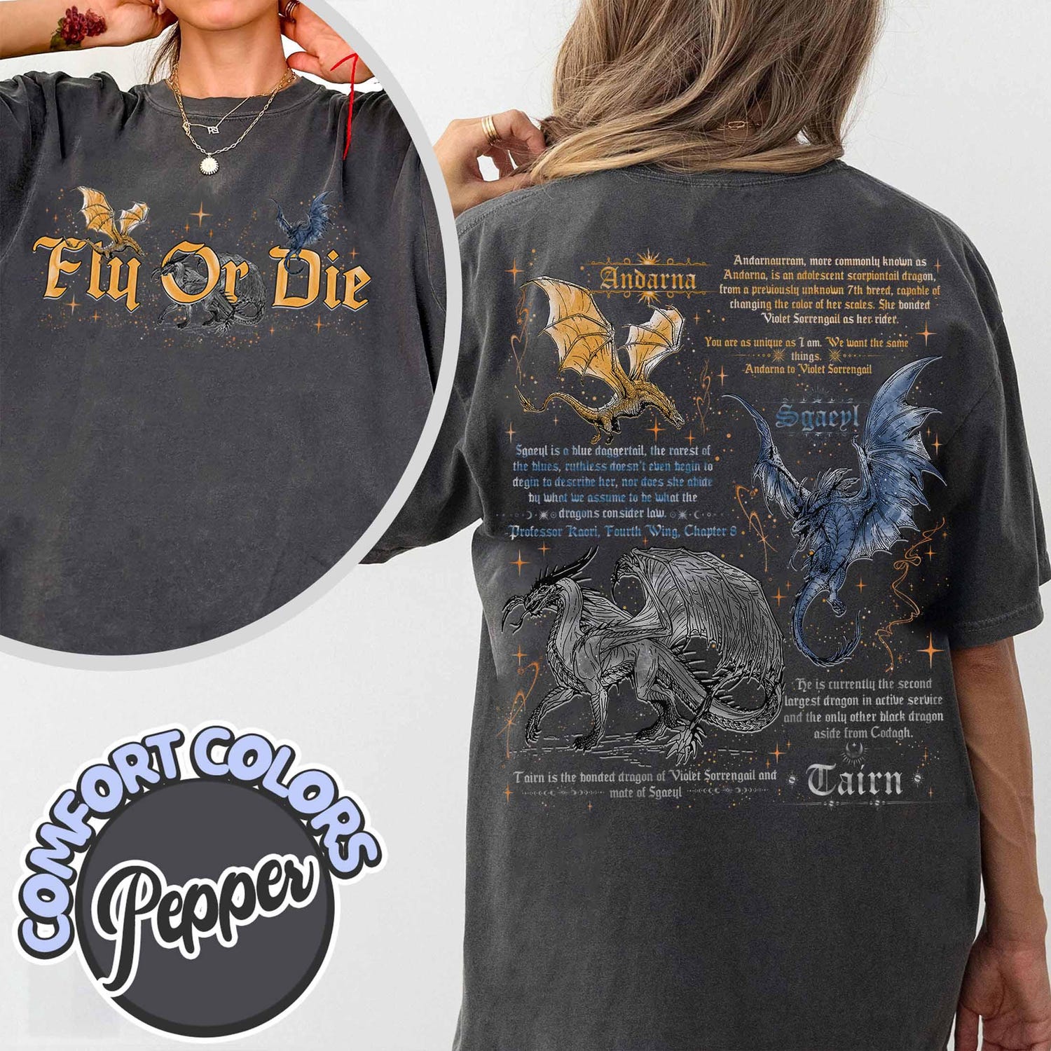 Fourth Wing -  Fly or Die Comfort Colors Shirt, Tairn Andarna Sgaeyl, Basgiath War College Shirt, Bookish Gift for Readers, Fourth Wing, Dragon Rider Shirt