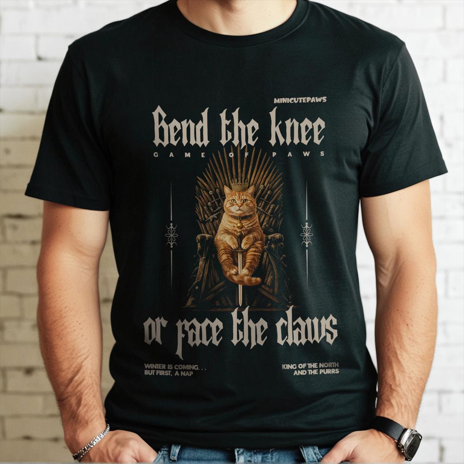 (SOC) -  Game of Thrones Cat Shirt, Funny Cat T-shirt, Iron Throne, King of the North, Bend the Knee, Winter is Coming, Cat Lovers Tee, Jon Snow