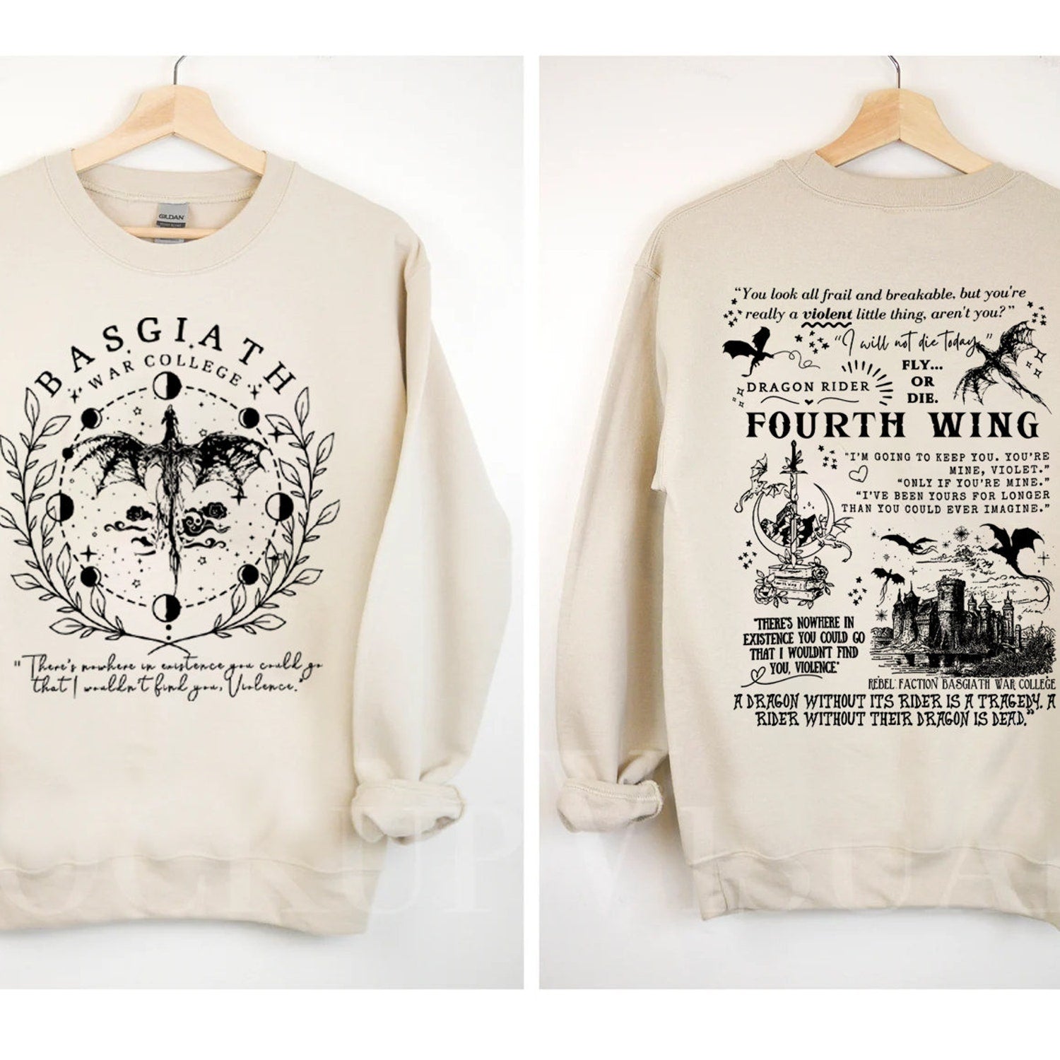 Fourth Wing -  Basgiath War College 2-Sided Sweatshirt, Fourth Wing Comfort colors Shirts, The Empyrean Series, Violet Sorrengail Fantasy Book, Fourth Wing