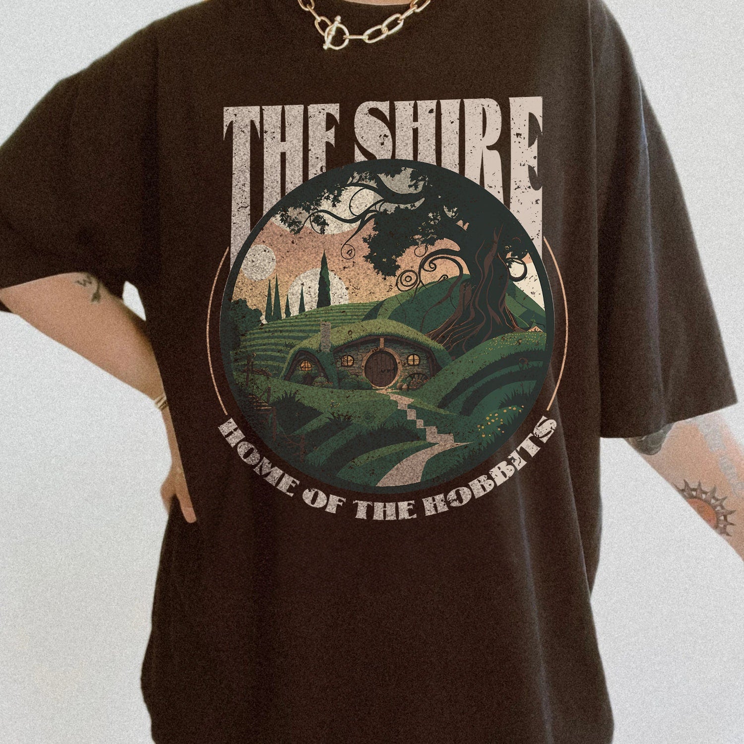 LOTR -  The Shire LOTR Shirt | Distressed Fantasy Merch Tolkien Aragorn Frodo Baggins Elven Elrond the Fellowship Bookish Hoodie Shirt Hobbit Poster