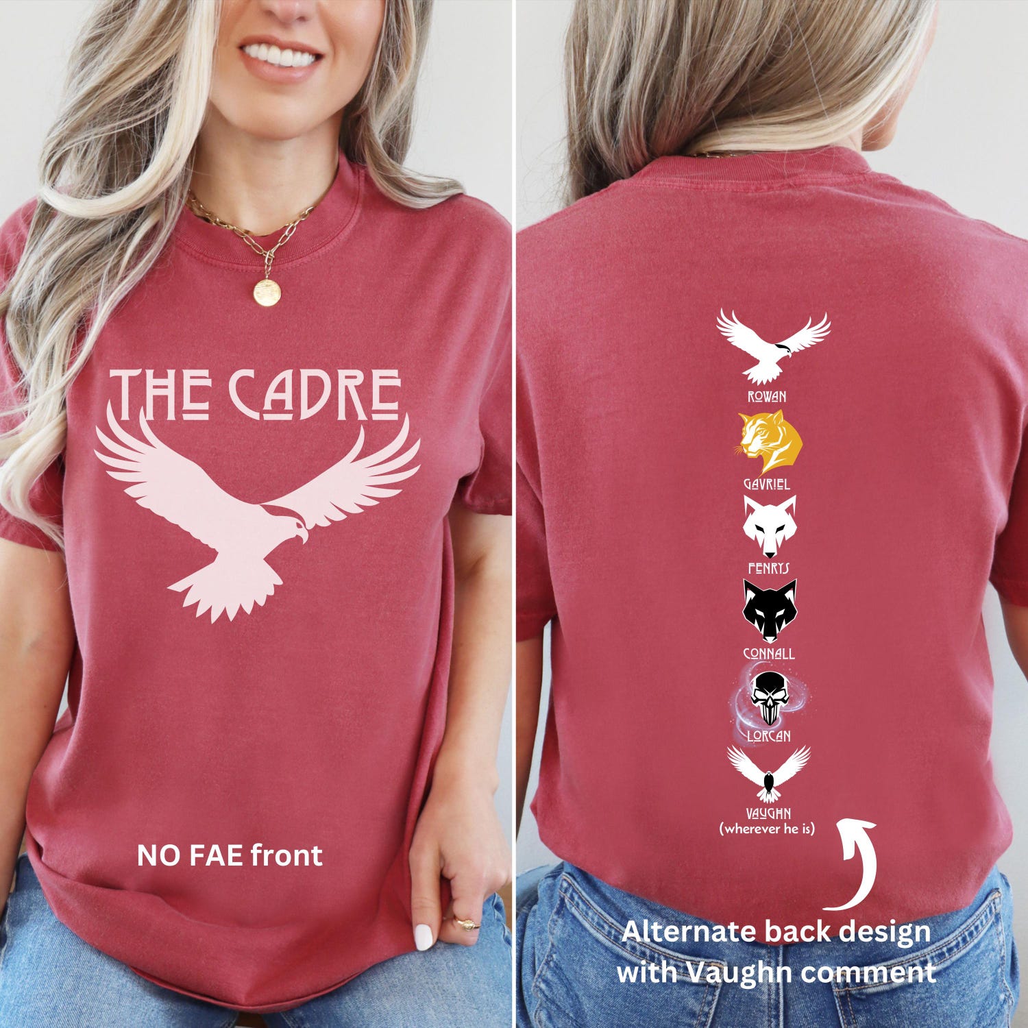 (TOG) -  Cadre of Fae Warriors Throne of Glass 2-sided Comfort Color T-shirt, Rowan Gavriel Fenrys Connall Lorcan & Vaughn from Sarah J Maas epic