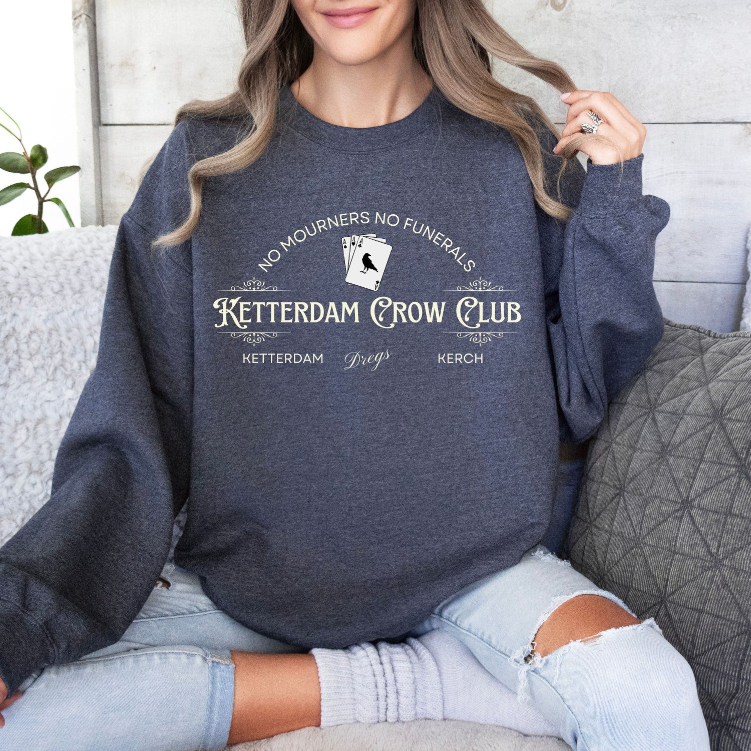 (SOC) -  Ketterdam Crow Club Reading Sweatshirt, Gothic Book Sweater, Dark Academia Teacher Gift for Her, Vintage Crewneck, Literary Fandom Merch