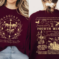 Fourth Wing -  Basgiath War College 2-Sided Sweatshirt, Fourth Wing Comfort colors Shirts, The Empyrean Series, Violet Sorrengail Fantasy Book, Fourth Wing